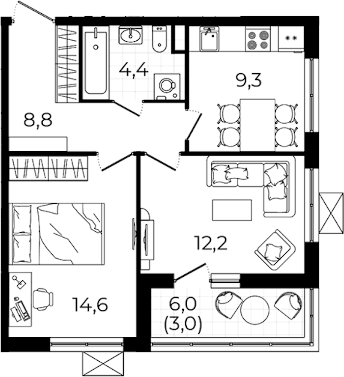 2-комнатная квартира 52.3 м², 5/12 эт., ЖК «А101 Всеволожск»